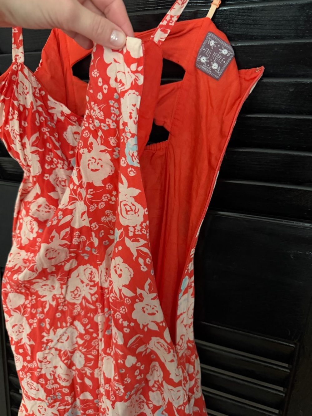 Free People Red Floral Twist Back Mini Dress Size 10 - Picture 10 of 11